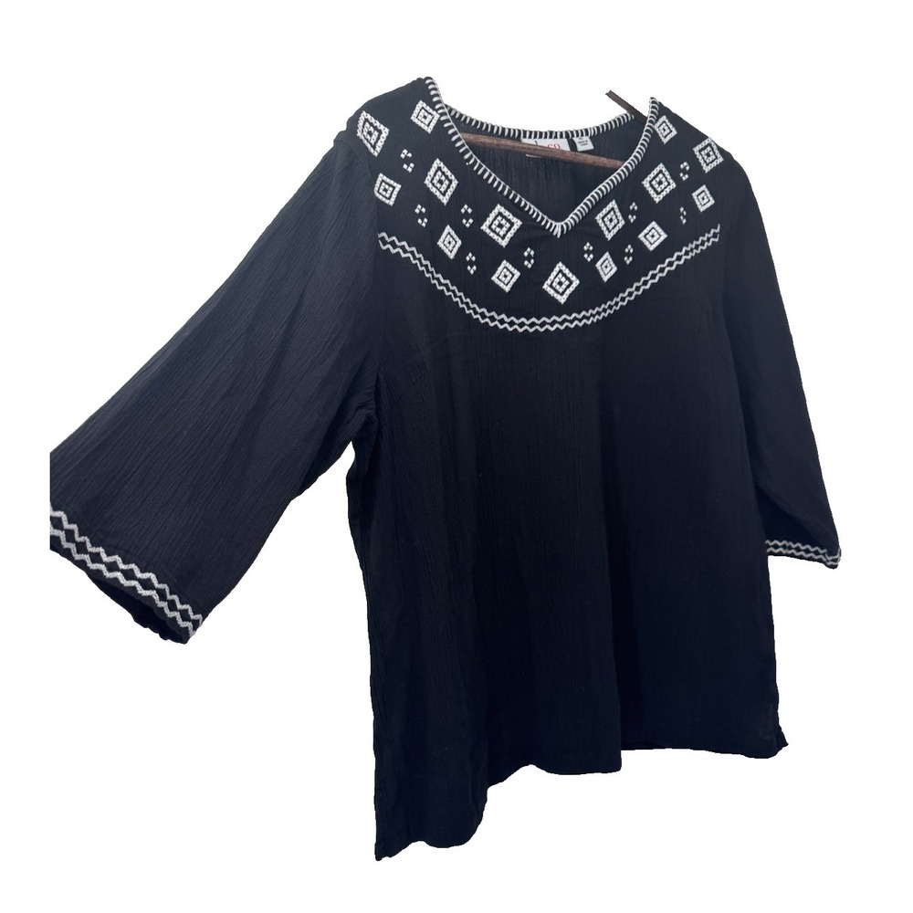 D&CO Black White Embroidered boho XL‎ cotton Ricrac cottage gauzy beachy